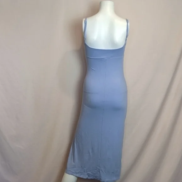 Goodnight Macaroon Blue Purple Yuri Twist Front Ribbed Slit Leg Midi Dress M - Picture 4 of 6